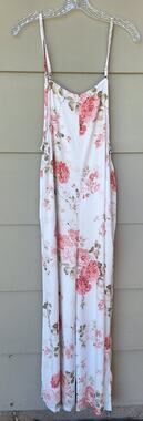 Luxveer Floral Peonies Wide Leg Relaxed Overalls White Pink Cottagecore Rayon M